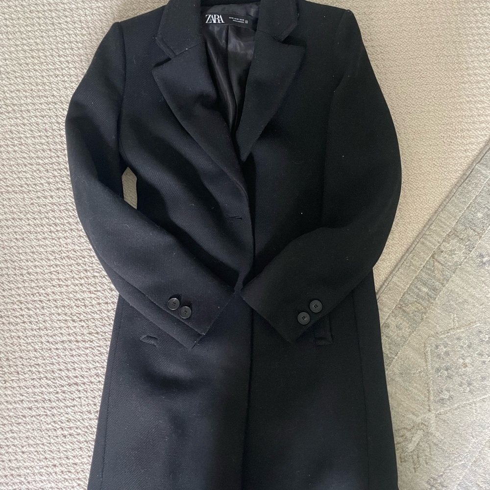 Zara Black Blazer Classic Wool-Blend Suit Jacket